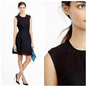J.Crew Black Laser-cut Perforated A-Line Sleeveless Silk Blend Dress, SZ 2.